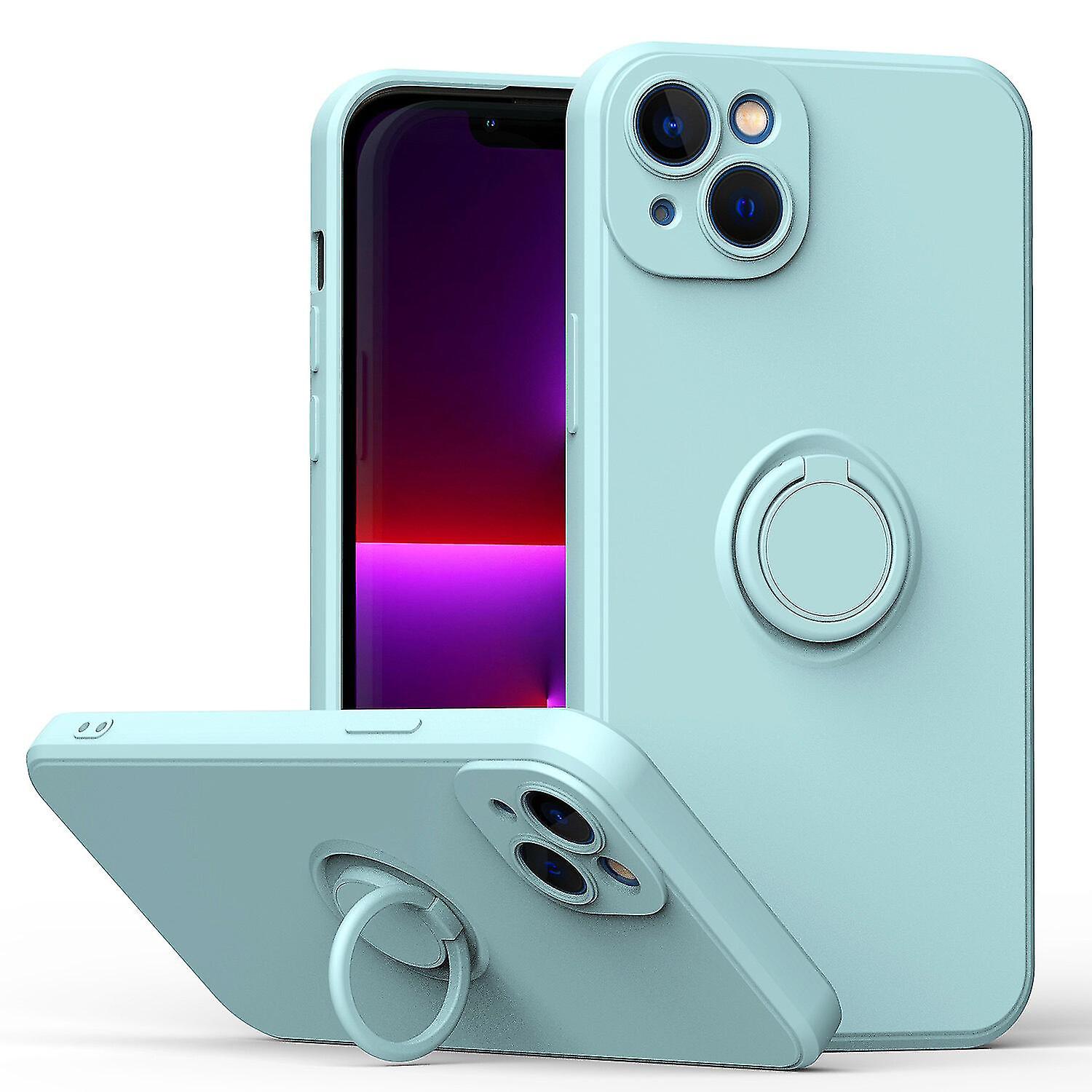Simple Color Phone Case For Iphone 12 Mini With Ring Stand, Metal Plate For Magnetic Charging, Shock Absorption Design, 360 Rotating Stand