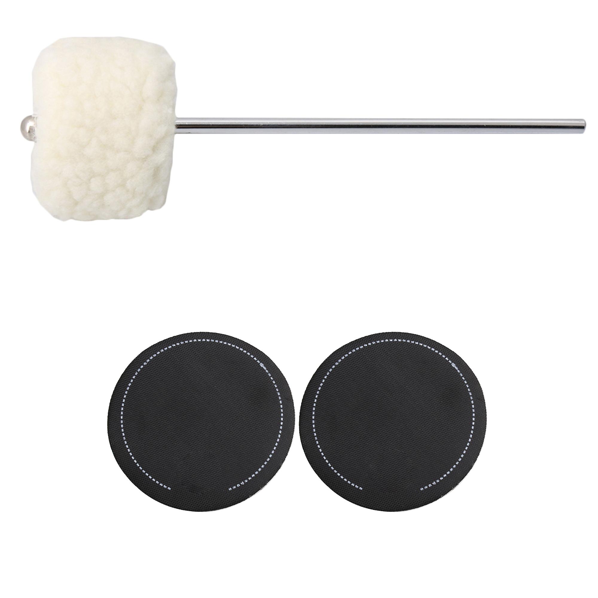 2x Black Round Drum Pedal Single Pedal Patch w/ White Bass Felt Beater