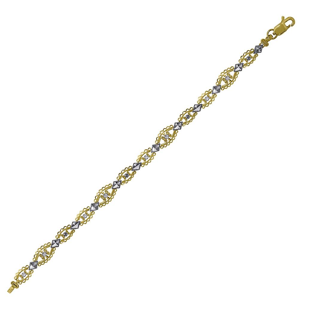10kツートンゴールドレディースフローラルリンクブレスレット8インチリンクブレスレット女性用-4.5グラム