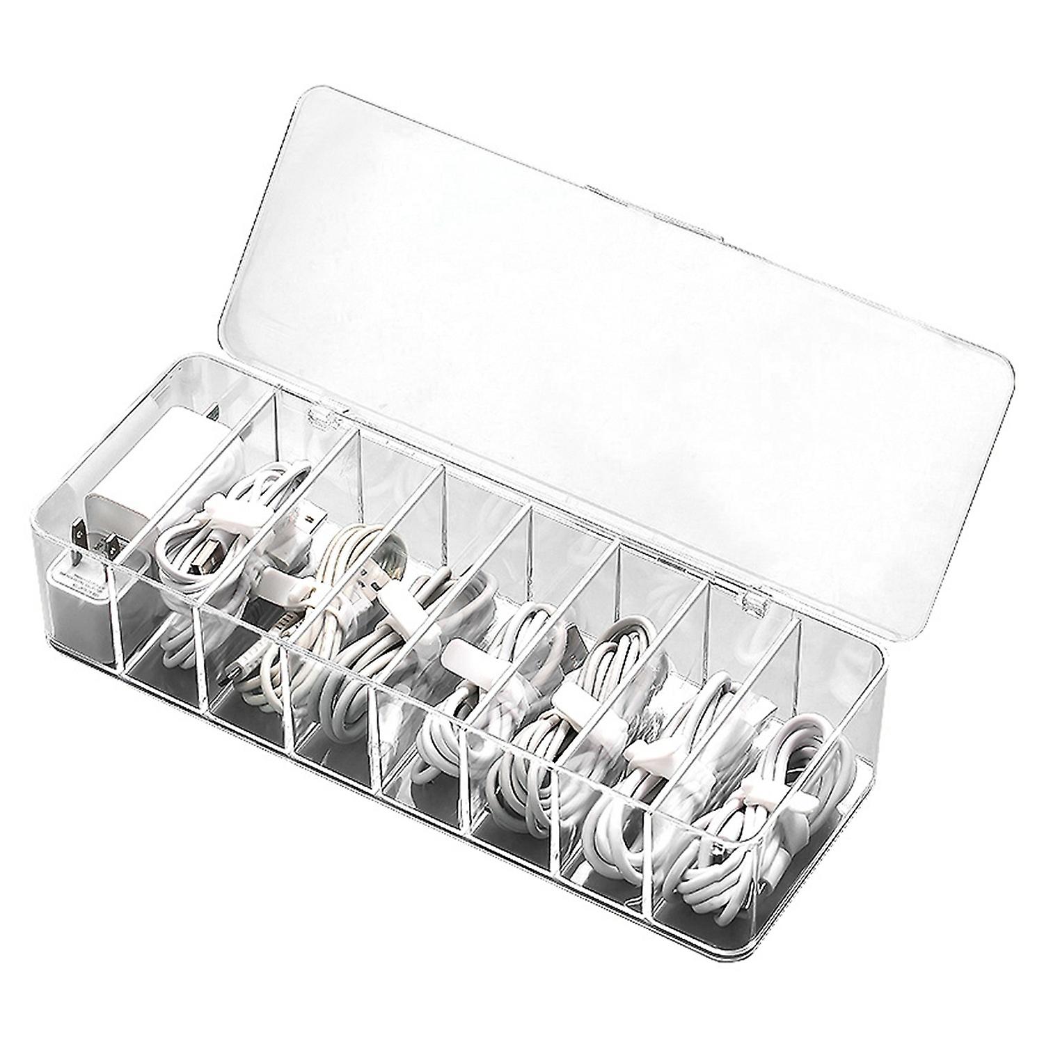Cable Storage Box Multi-Grid Dust-Proof Plastic Power Strip Wire Case for Home