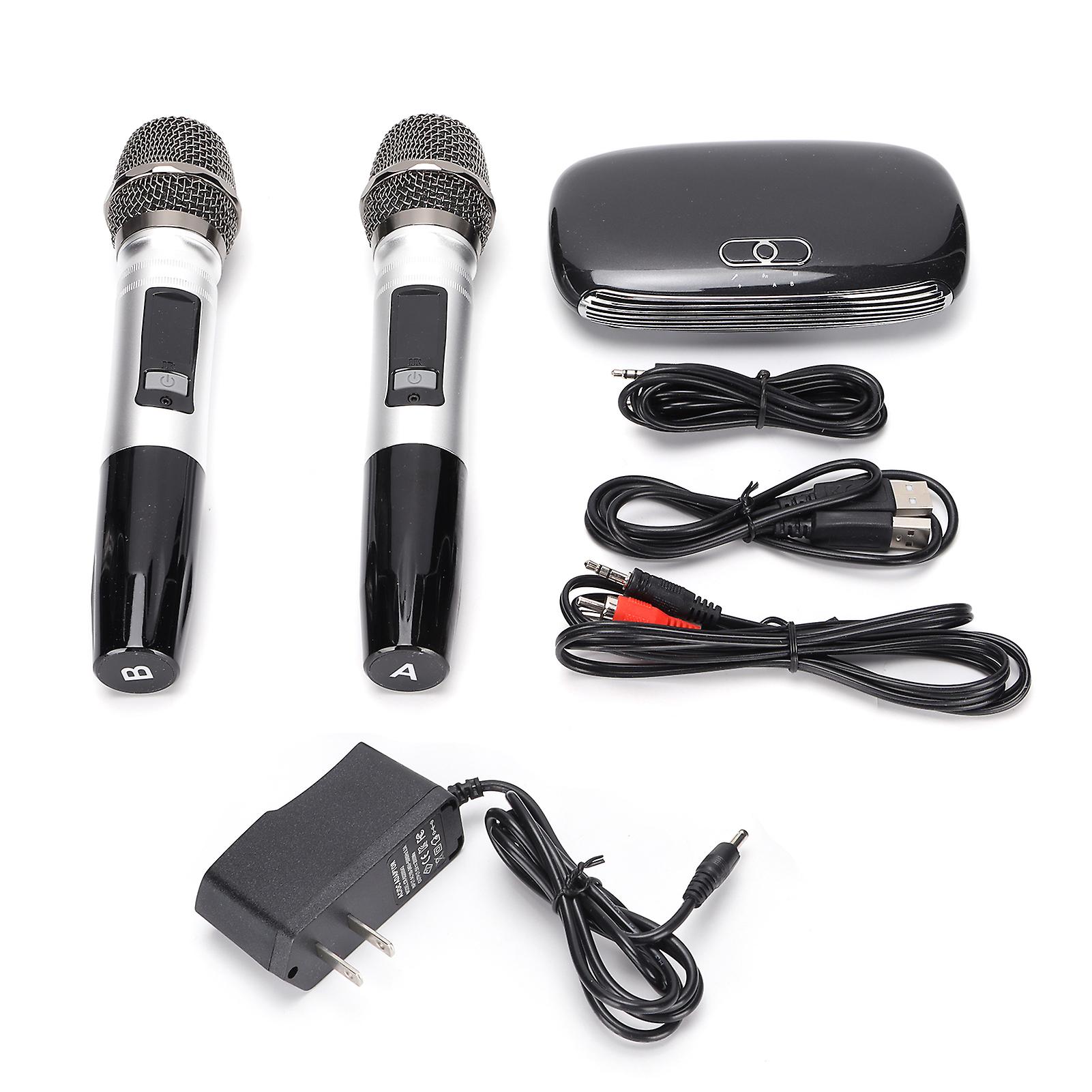 K8 Wireless Karaoke Mixer System with Bluetooth Mics for Home Entertainment - US Plug Grey