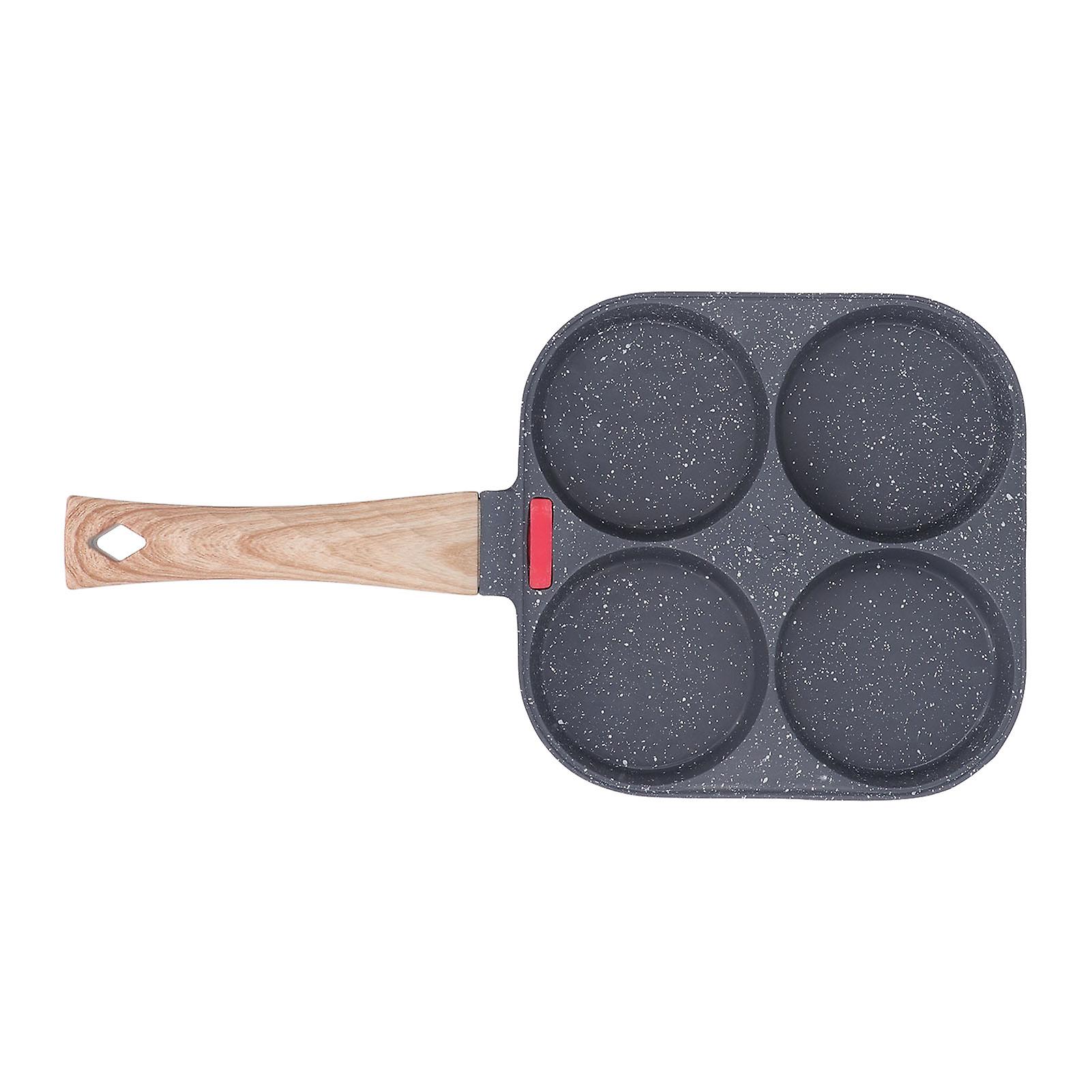 Egg Frying Pan Non Stick Heat Sensitive Silicone Aluminium Pancake Frying Pan with Comfortable Handle for Omelettes Hamburger (Four Holes)
