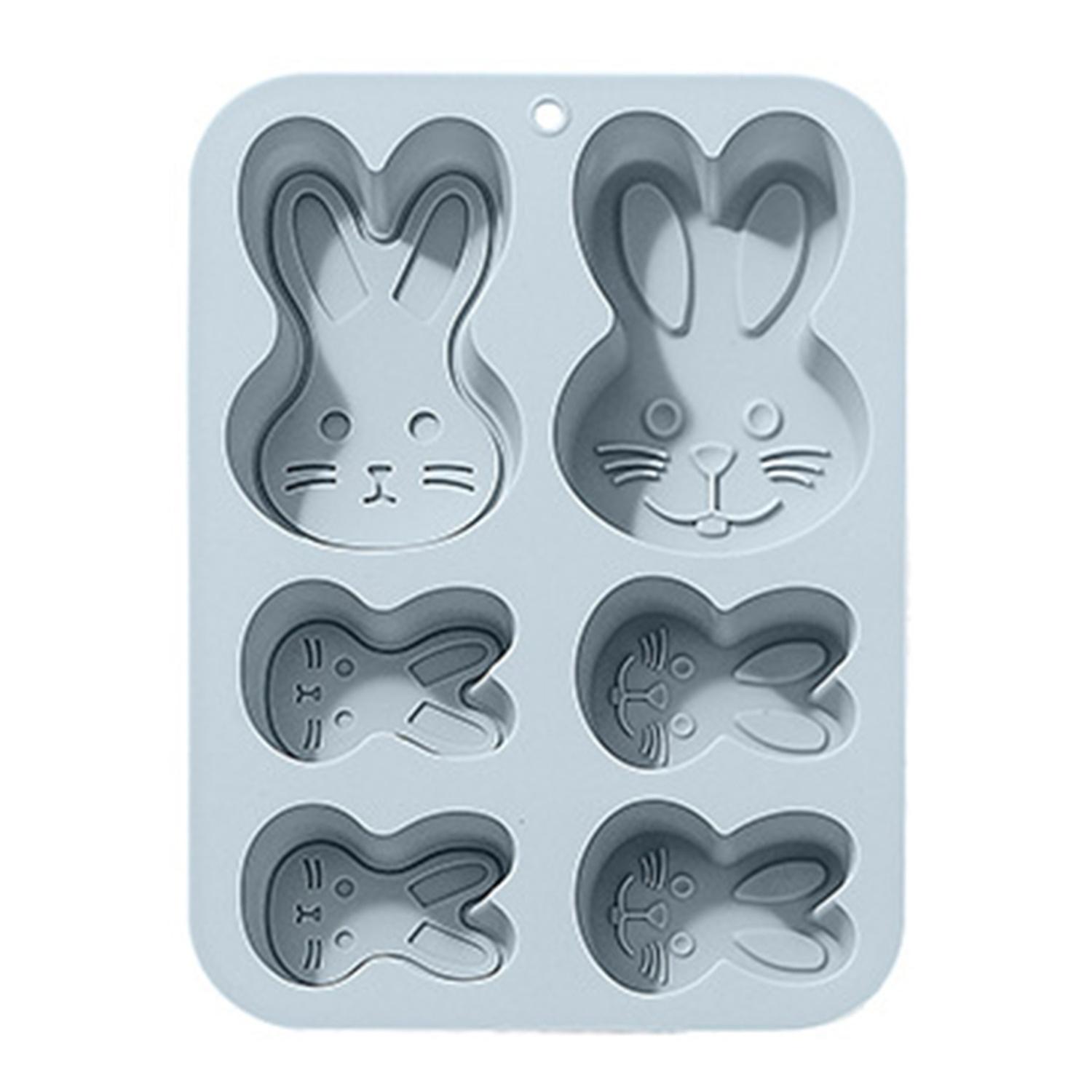 Cake Mold 6-Cavity Non-sticky Heat Resistance Easy to Demold High Flexibility DIY 2 Rabbit Shapes