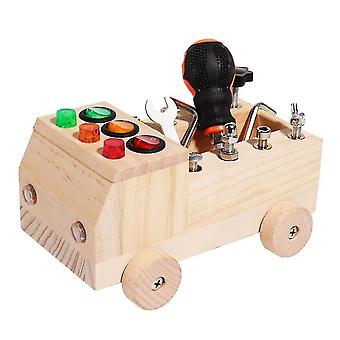 Wooden LED Switch Busy Board Disassembly and Assembly Screws and Nuts Tool Car Early Education Puzzle Toy