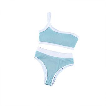 Veeki Women's Sexy Bathing Suits One Shoulder Tie Knot Front Bikini Swimsuit,S