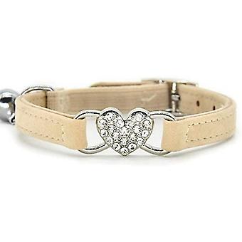 Veeki Heart Bling Cat Collar with Safety Belt and Bell 8-11 InchesBeige