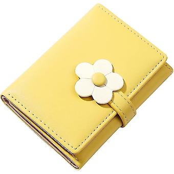 Tri-Fold Wallet Slim Coin Purse ID/Photo Card Holder 3D Floral Buckle (Yellow)