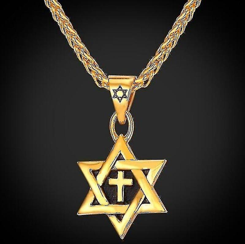 Wysokiej jakości metalowy pozłacany naszyjnik z krzyżem gwiazdy Dawida Klasyczny żydowski kultysta 2024 Linzero Gift-Good