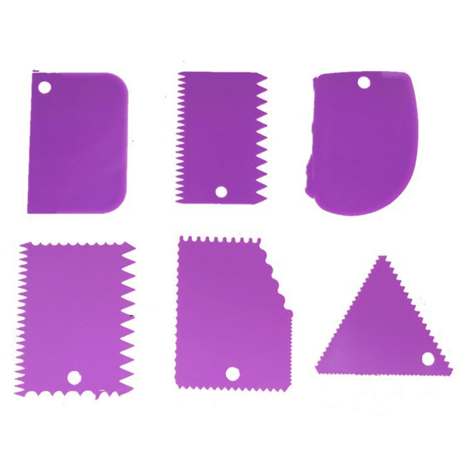 6PCS Cake Scraper Smoother Trapezoidal Semicircle Arc Triangular Sawtooth Cream Scraper Cake Making Tool Set Purple