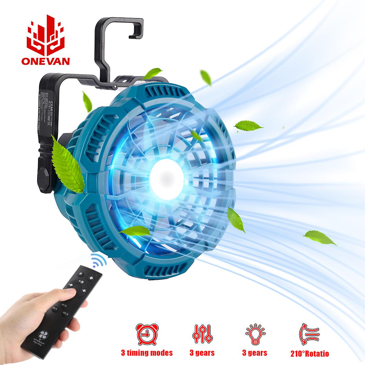 Onevan 3 Gear Camp Fan Light مع 9w LED مناسب لبطارية ليثيوم أيون Makita 18V مصباح مروحة محمول باليد W / ir عن بعد