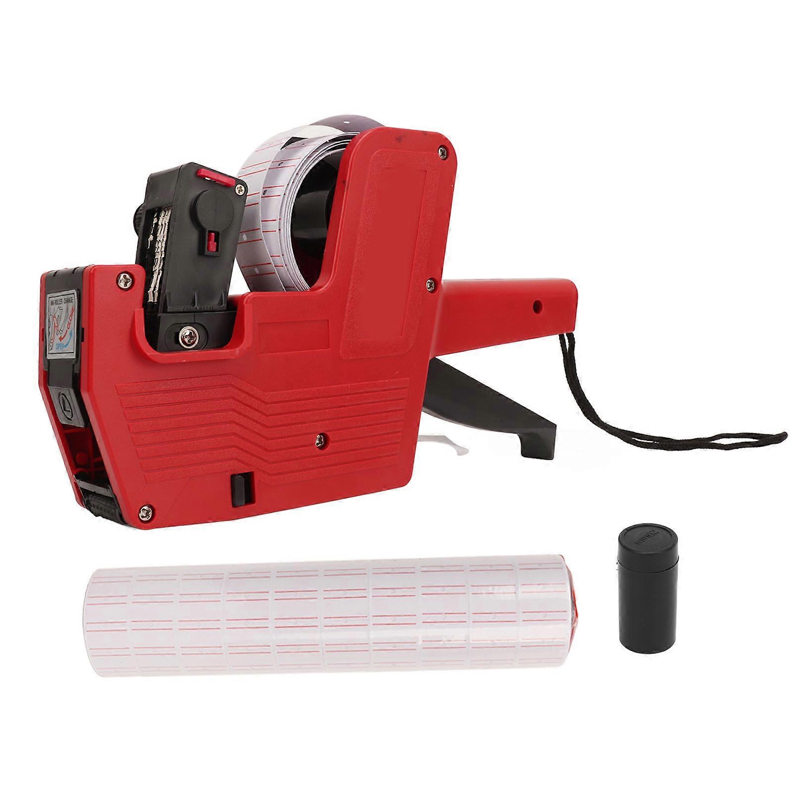 Price Label Gun Small Tag Sticker Maker Machine Red with Ink Shaft 10 Rolls of Paper