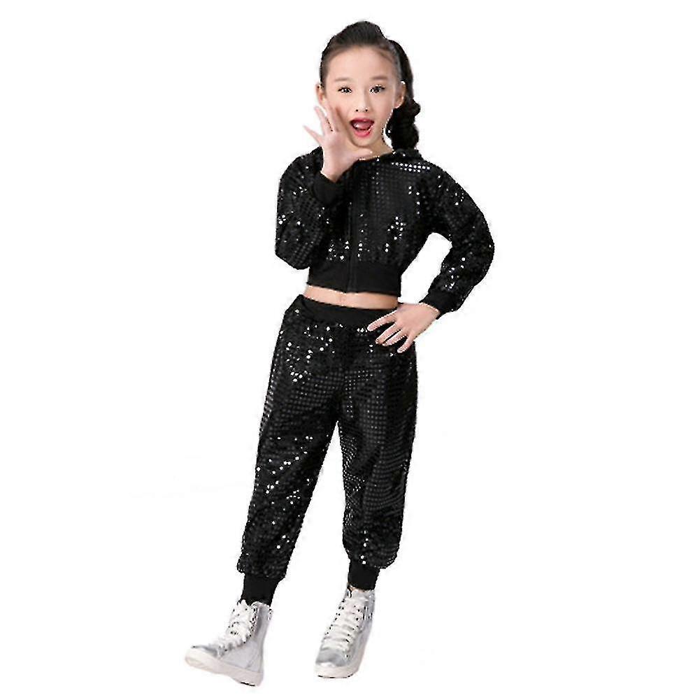 2 قطع الفتيات الترتر سترة + السراويل مجموعة موسيقى الجاز الرقص زي هوديي الهيب هوب شارع الرقص الملابس نادي المرحلة أداء ارتداء