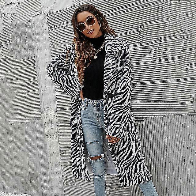 Mandylandy efterår Kvinders Uld Zebra Print Coat New Fashion Lang uldfrakke Slim Type Kvinde Vinter Uldjakker Kvinde Overtøj