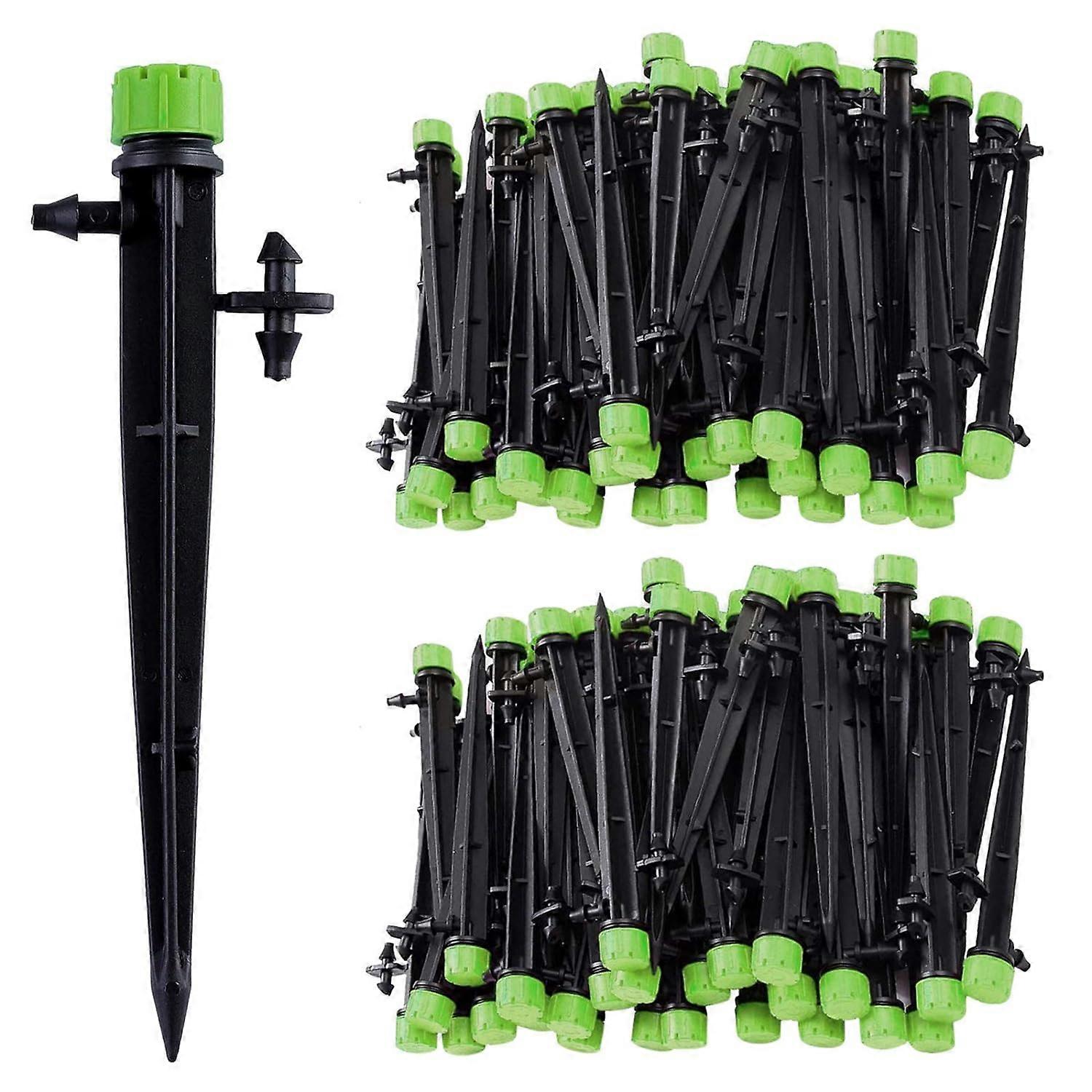 100pcs Irrigation System Dripper, 1/4 Inch Universal 360 Degree Adjustable Irrigation Dripper with Connector, Fits 1/4 (4-7mm)