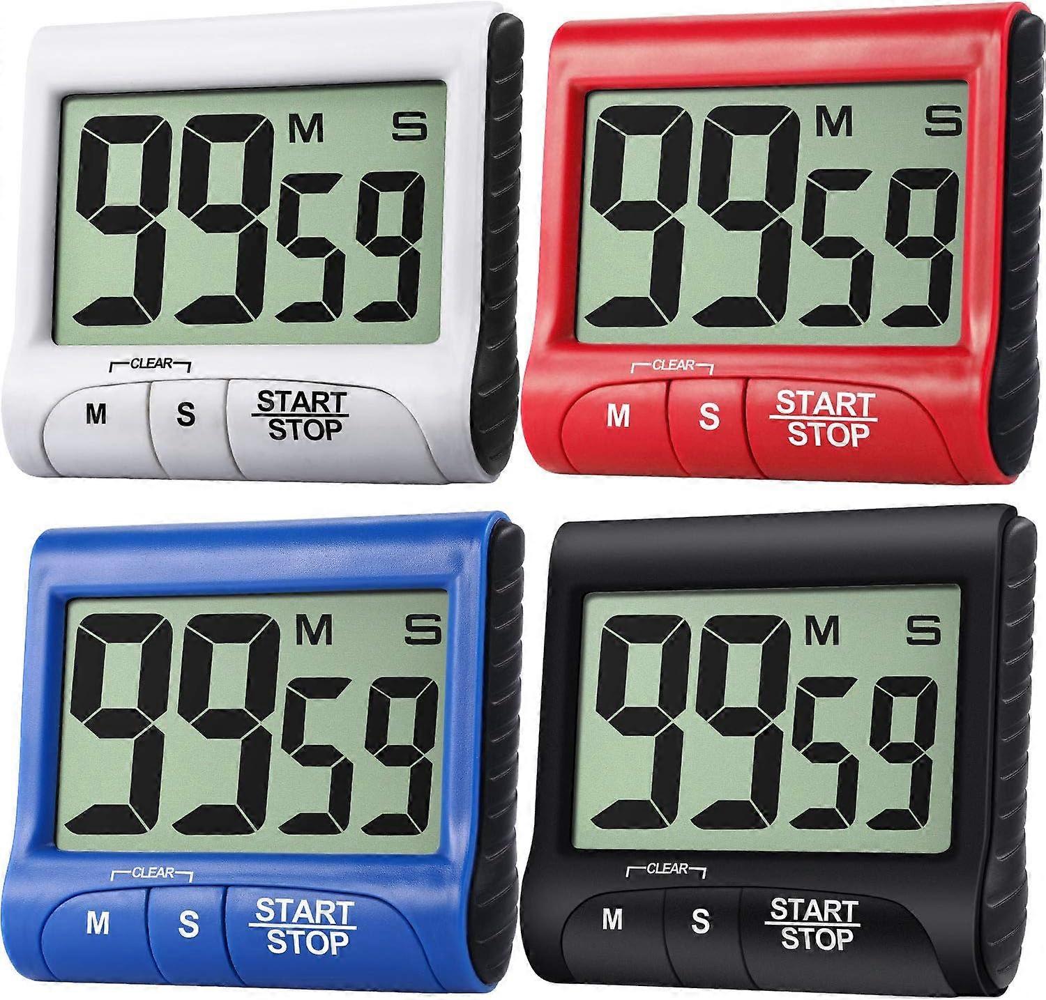 4 Pieces Digital Kitchen Timer Large Display Kitchen Alarm Clock Magnetic Electronic Countdown With Loud Alarm For Cooking Game Baking Exercise, Black