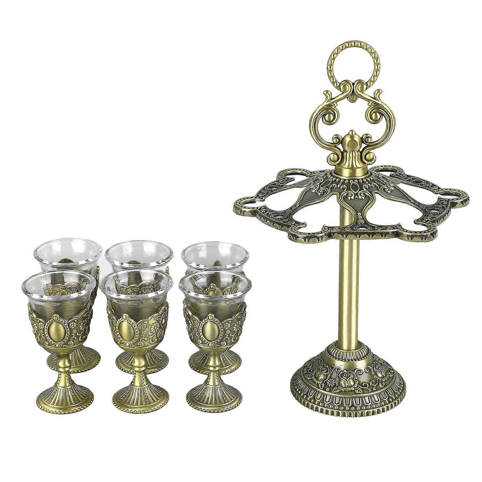 6 قطع الكأس الصينية الرجعية نمط سبائك الزنك الزجاج تنقش زهرة نمط القواد كأس للحزب مأدبة بار الأسرة البرونزية