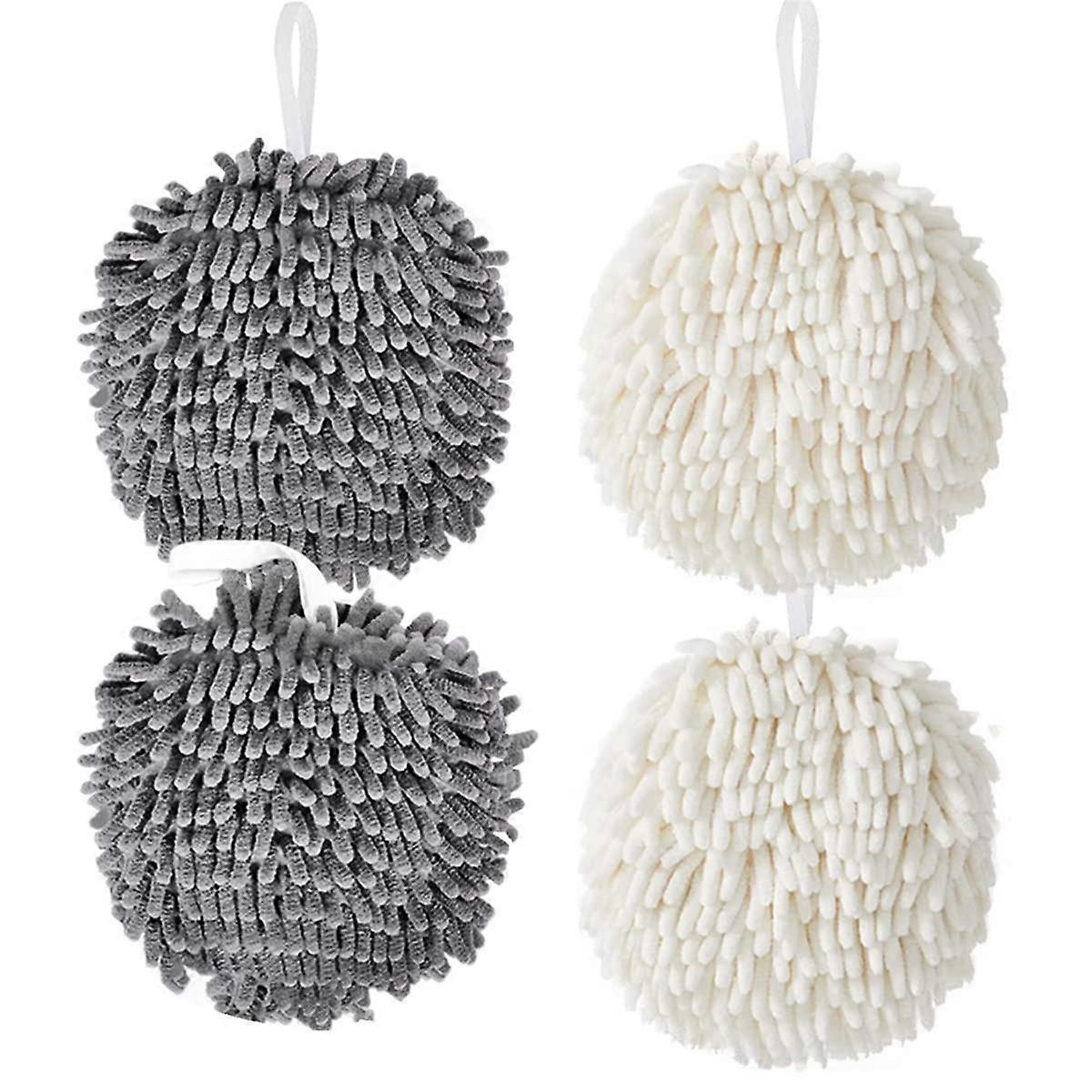 4 PCS Chenille Hanging Hand Towels Hanging Absorbent Soft Hand Bath Towel