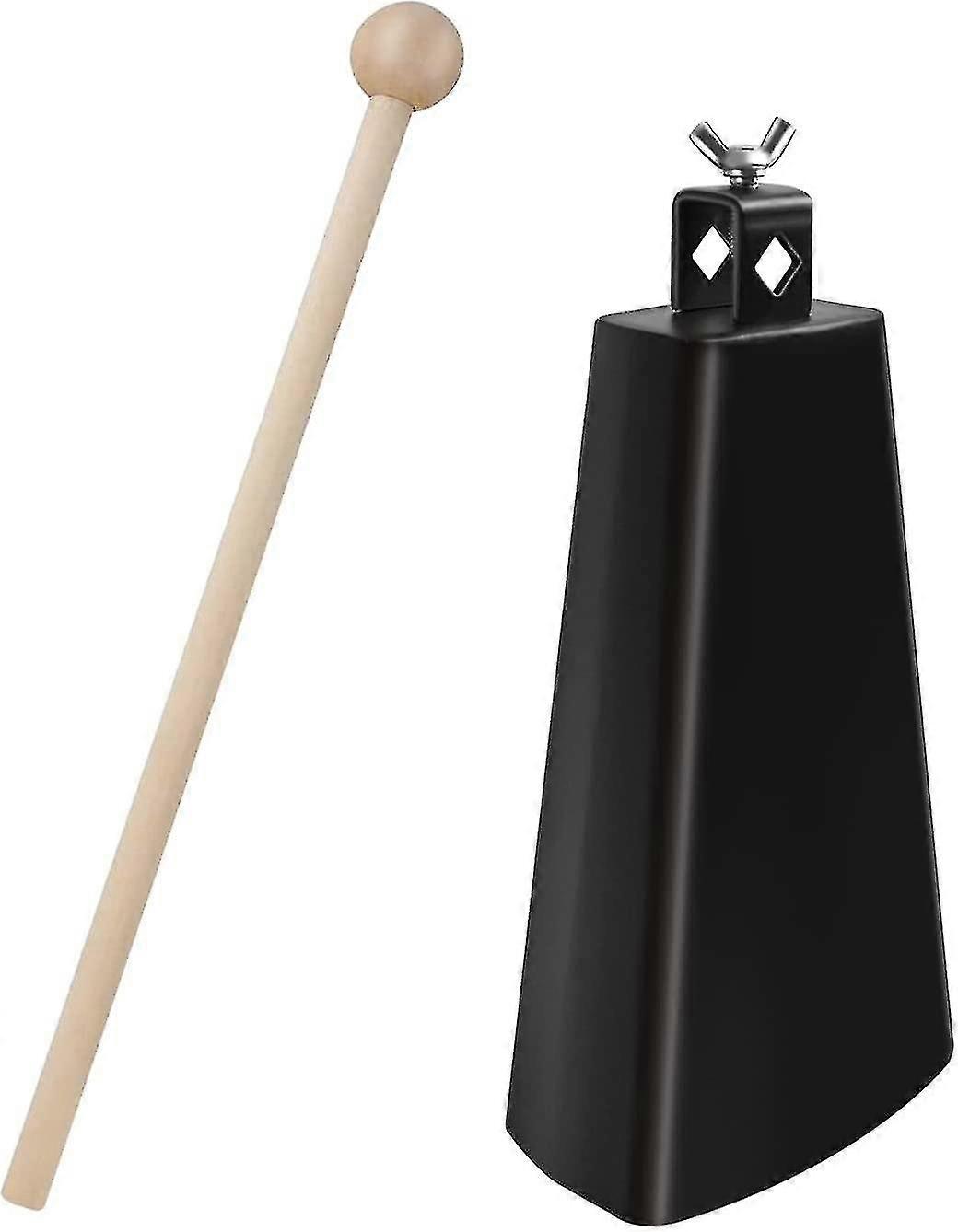 Cowbell 7 Inch Metal Steel Cow Bells Instrument Noise Makers Cowbell Hand Percussion Cow Bell With Handle Stick For Drumset Black