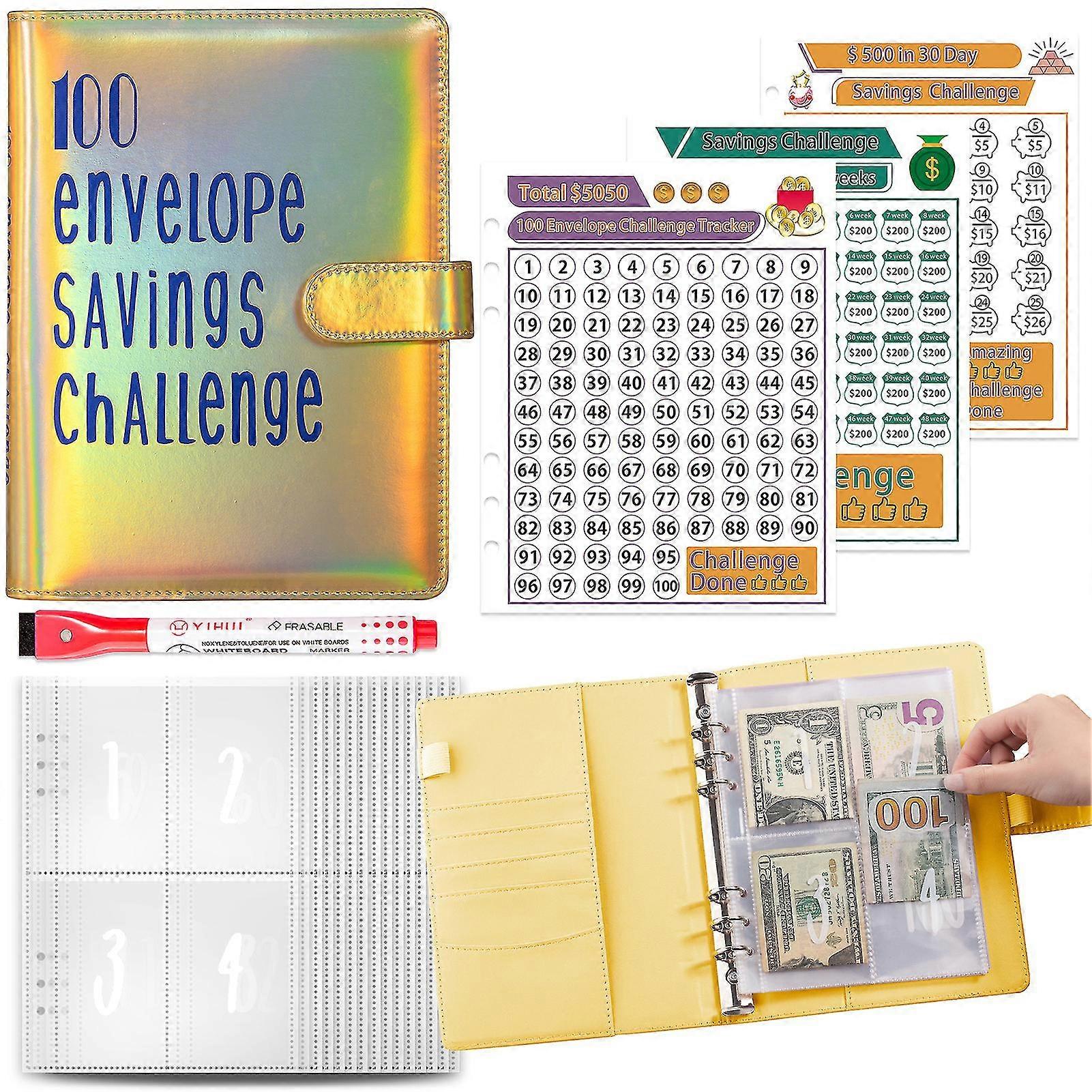 100 Envelope Challenges Notebook with Colorful Cover Budgets Planner Money Saving Books Case for Budgeting
