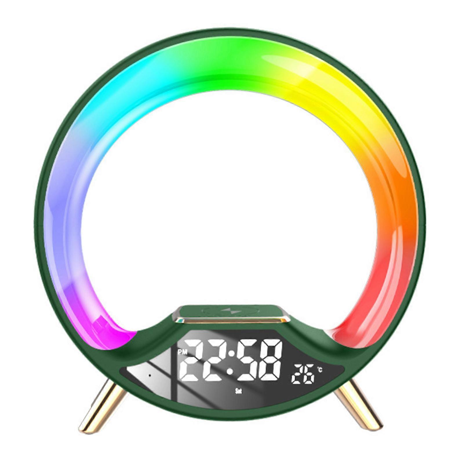 Bluetooth-Compatible Speaker with Color Circle Light Clock Stereo Surround Bass Music Box for Office Desk Home