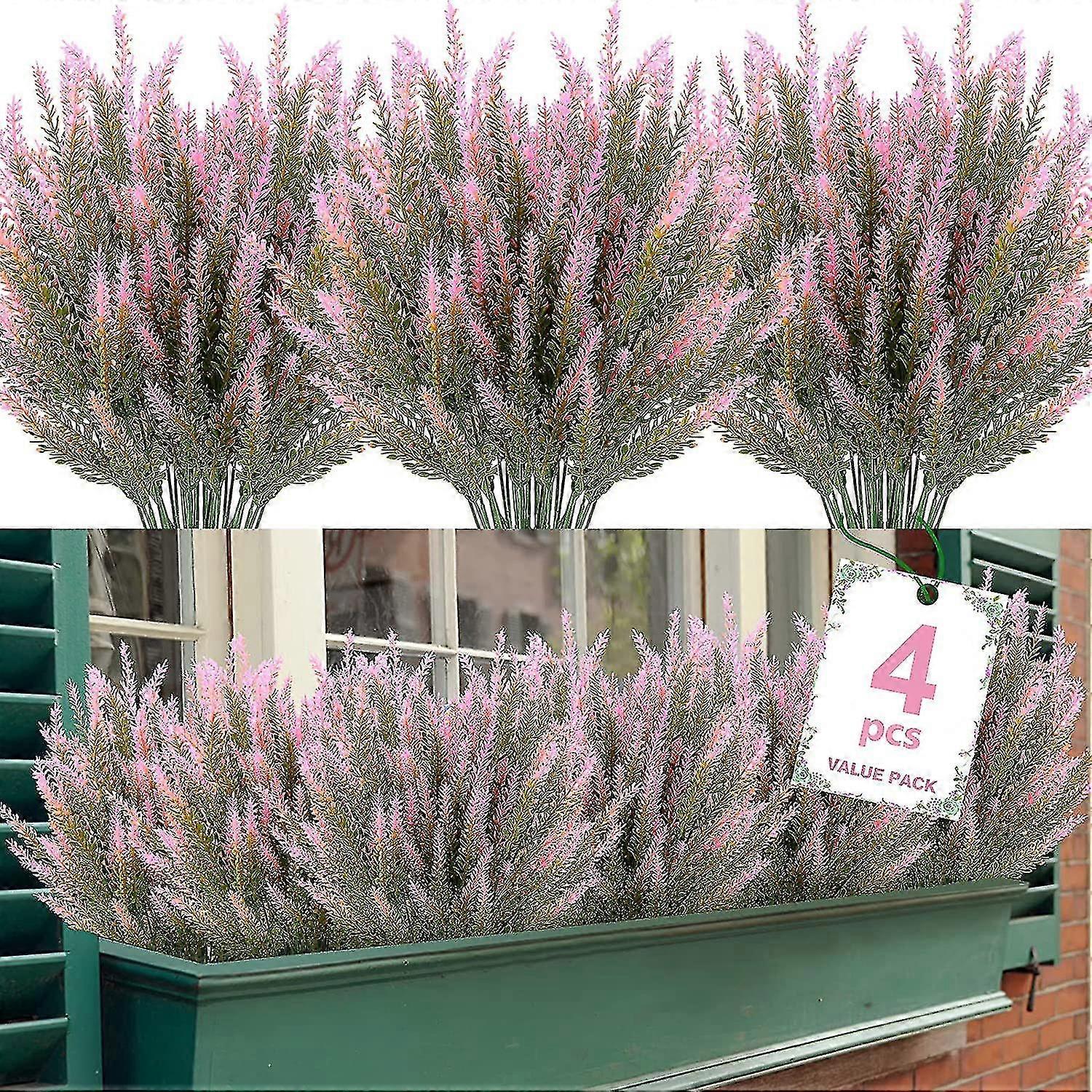 4 Demet Yapay Lavanta Çiçekleri Uv Dayanıklı Plastik Bitki