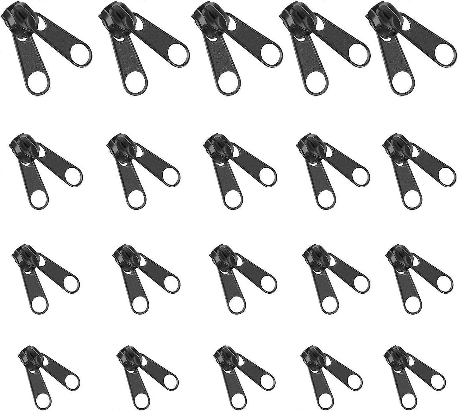 20Pcs Black Metal Fix Zip Puller, Zipper Slider Replacement, Zipper Heads Zip,Replacement Zipper pulls