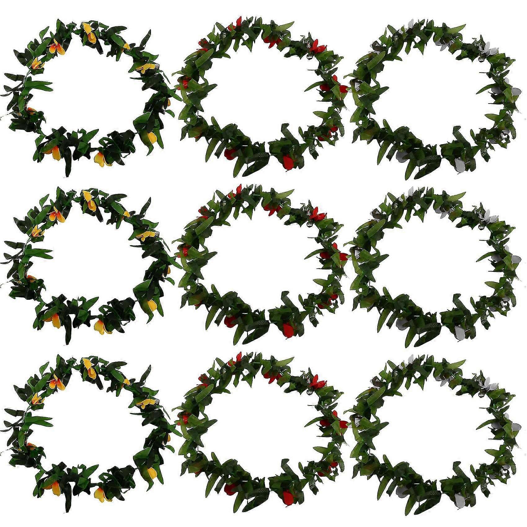 Luau Leis 9 Pcs Artificial Flowers Tropical Hawaiian Lei Leaf Necklaces For Hula Costume And Beach