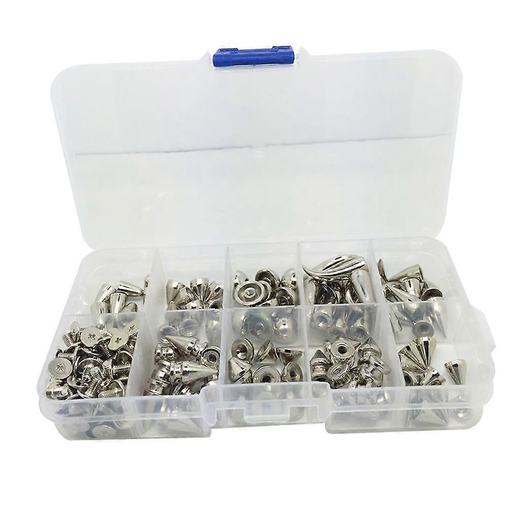 90 Set Punk Decorative Cone Spikes Screwback Studs Case Kit