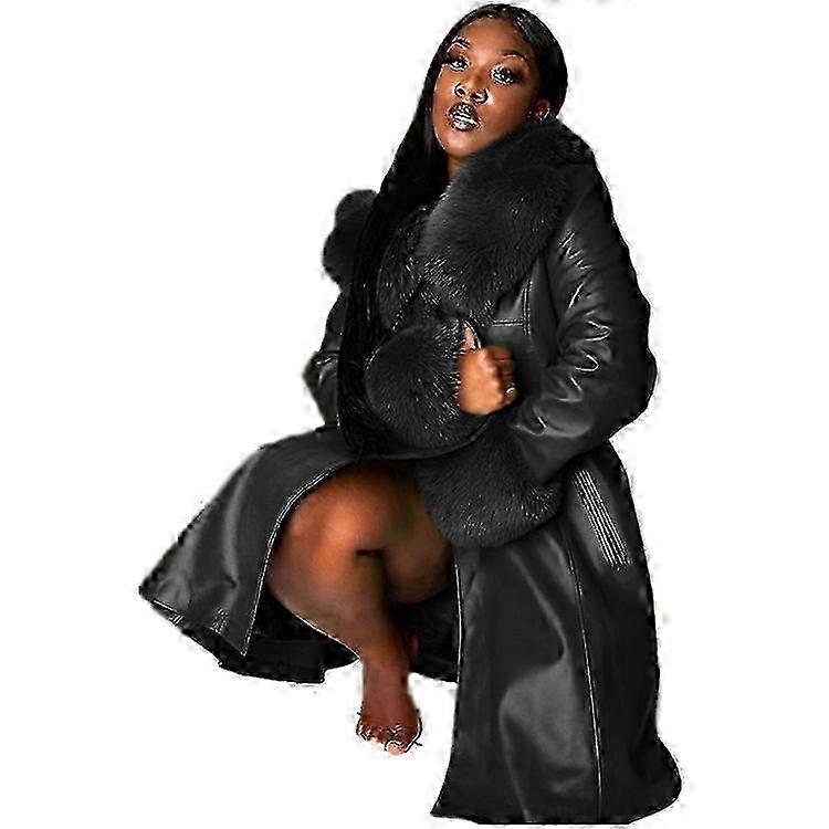 Women's Winter Warm Long Sleeve Pu Leather Jacket -