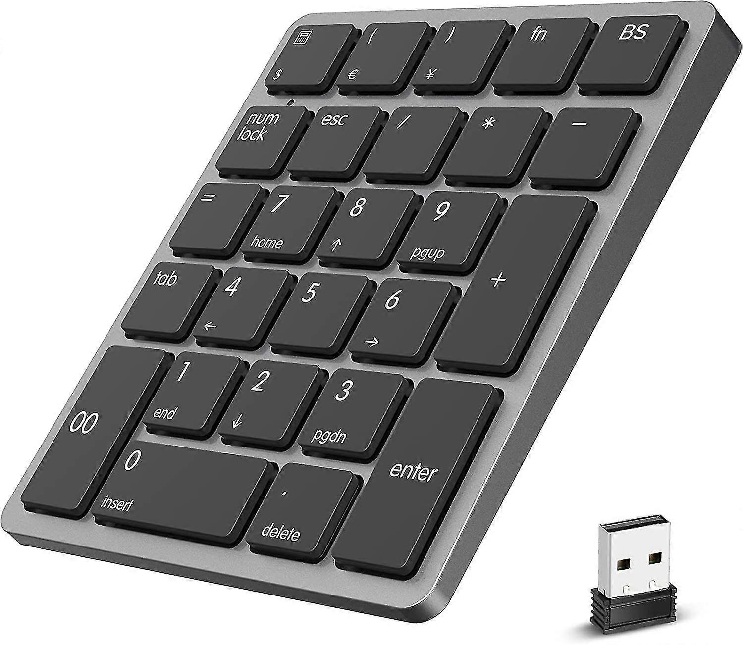 لوحة مفاتيح رقمية لاسلكية قابلة لإعادة الشحن 26 مفتاحا لوحة أرقام نحيفة مع ميني USB Receiver لوحة محاسبة مالية محمولة لأجهزة الكمبيوتر المحمول