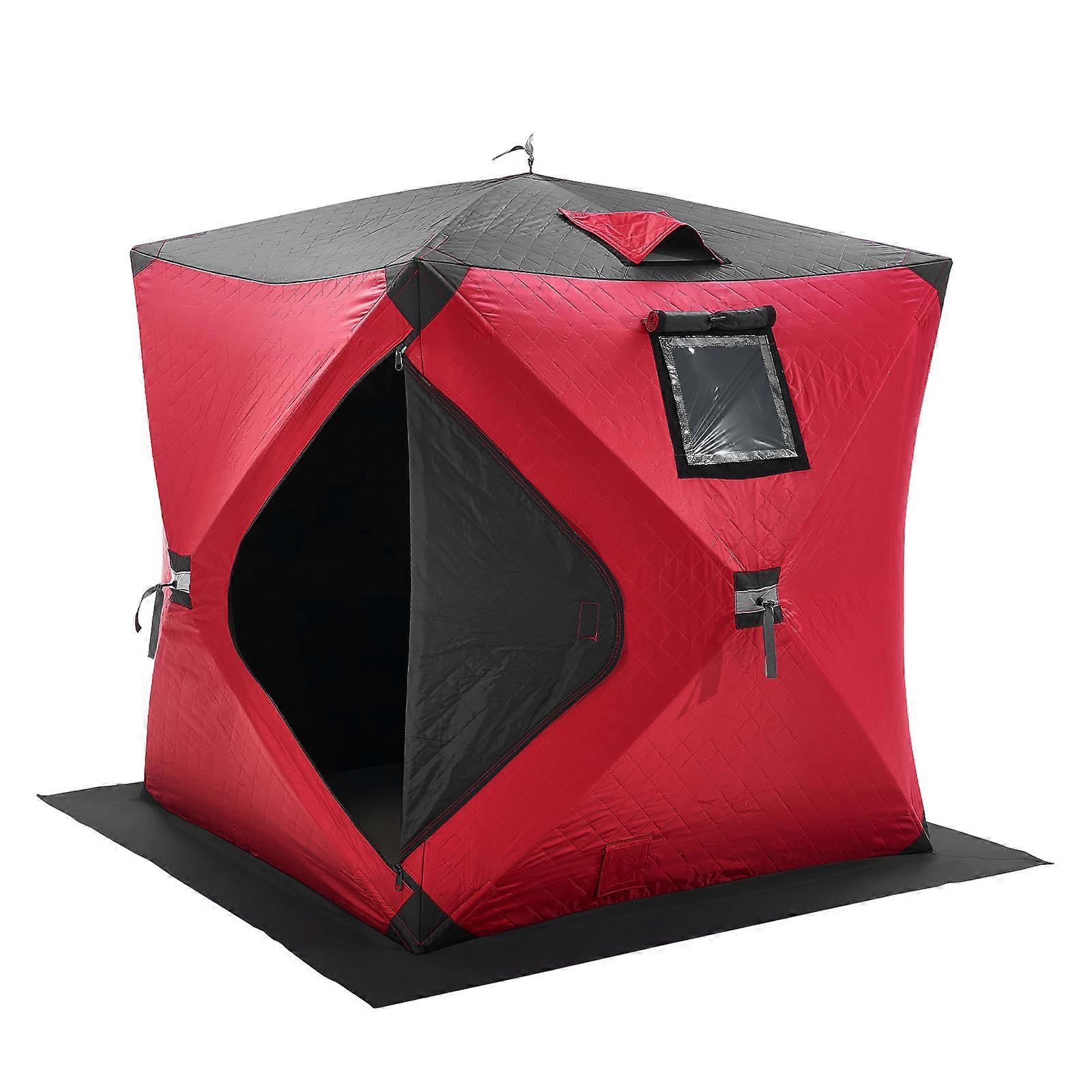 Portable Ice Shelter, 1-2 Person, 24 Square Feet Fishable Area, Ice Cube with Anchors, Ropes, Carrying Bag, 60"x60", Red