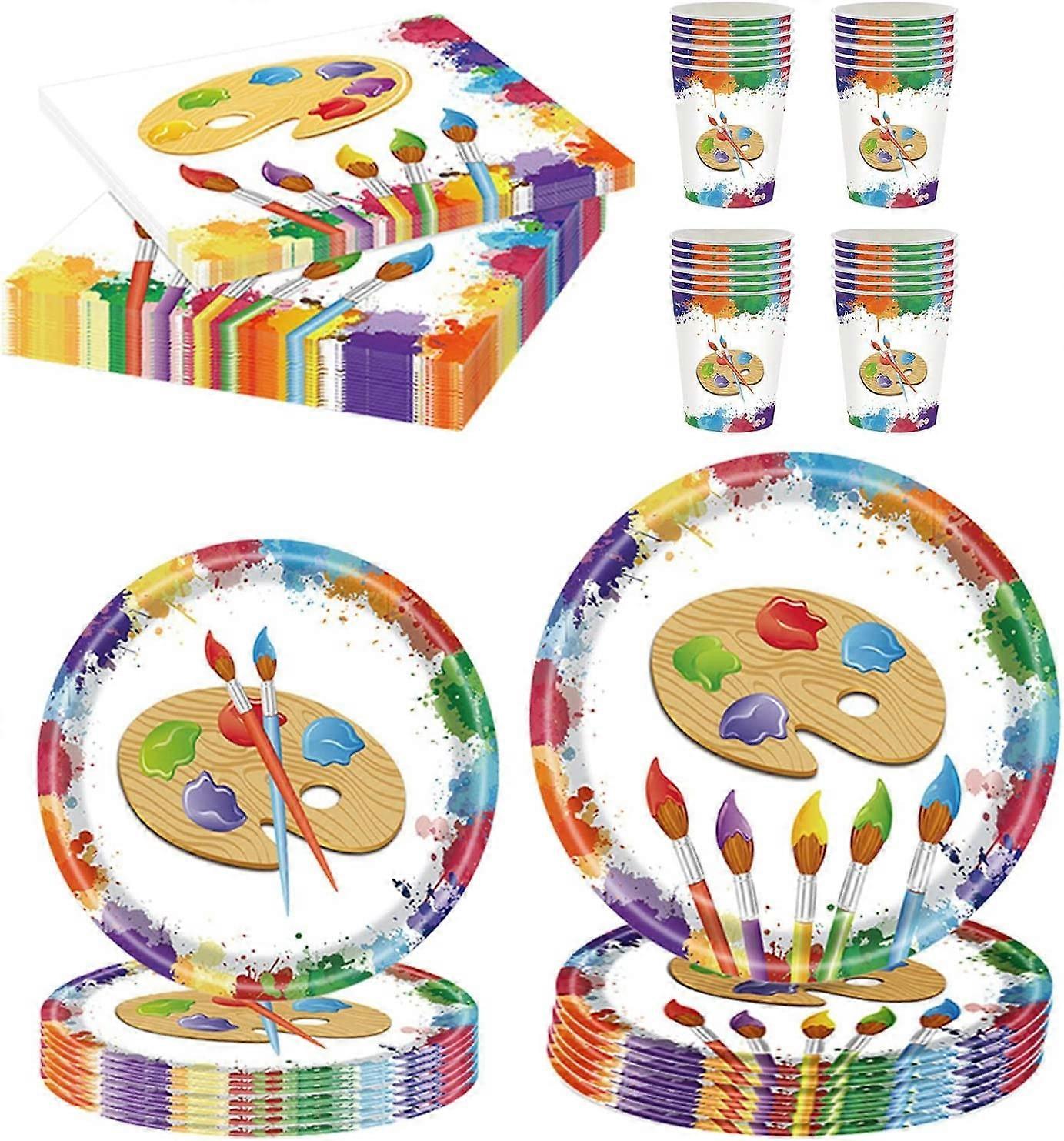 Art Birthday Party Supplies, 96pcs Art Party Tableware Set Include Paper Dinner Plates, Dessert Plates, Napkins and Cups for Art