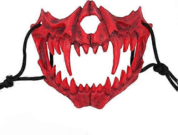 Japanese Halloween Mask Resin Mask Half Face Skull Scary Mask Cosplay Decorative(tiger red)