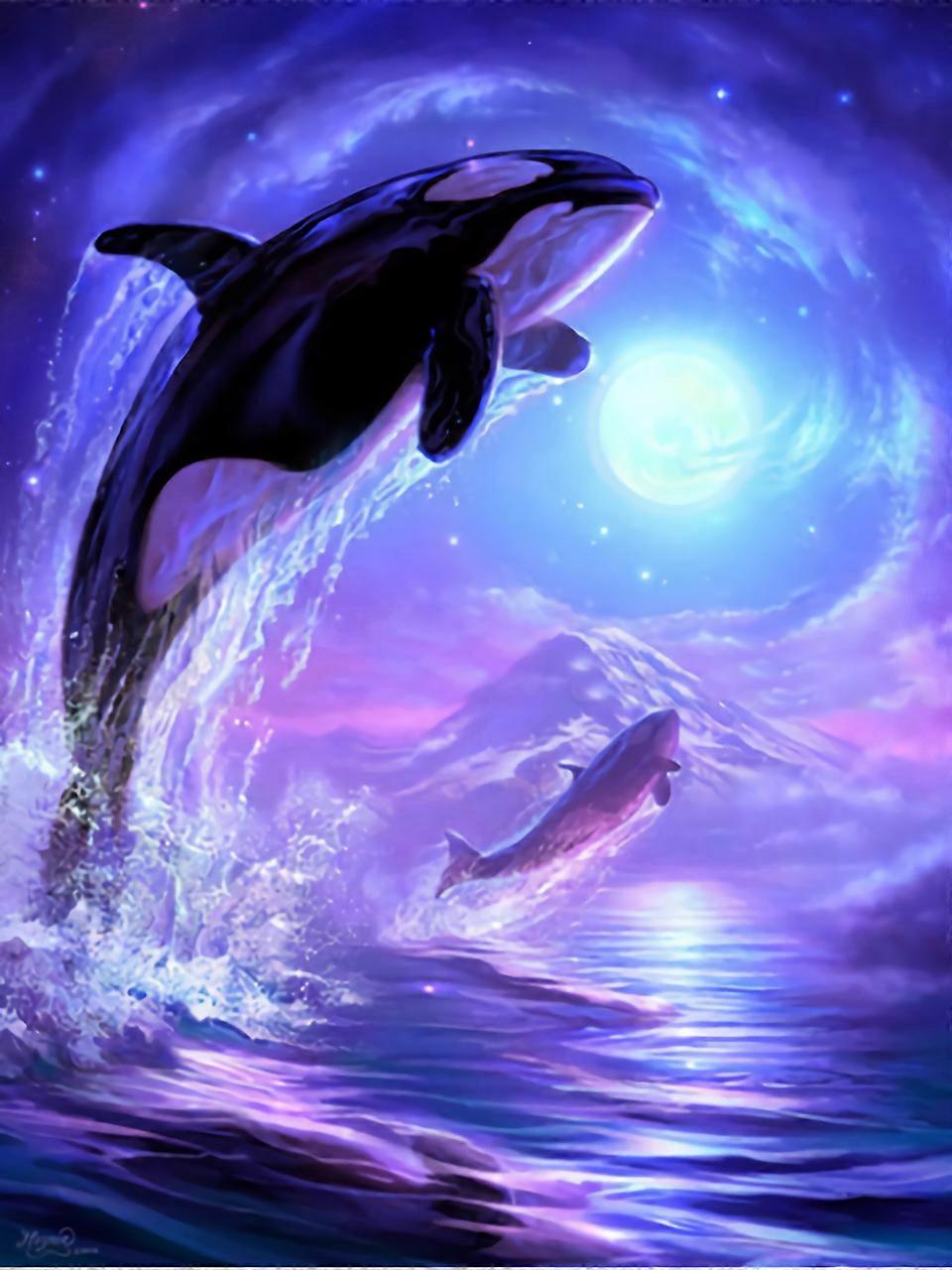Painted 30*40cmure 5D Diamond Full Diamond Cross Stitch(3)Dolphin Diamond Painting