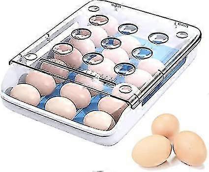 Egg Holder For Countertop Or Refrigerator, Auto Scrolling Egg Storage Egg Container, Plastic Fridge Egg Tray, Stackable Egg Organizer With Lid 21 Eggs