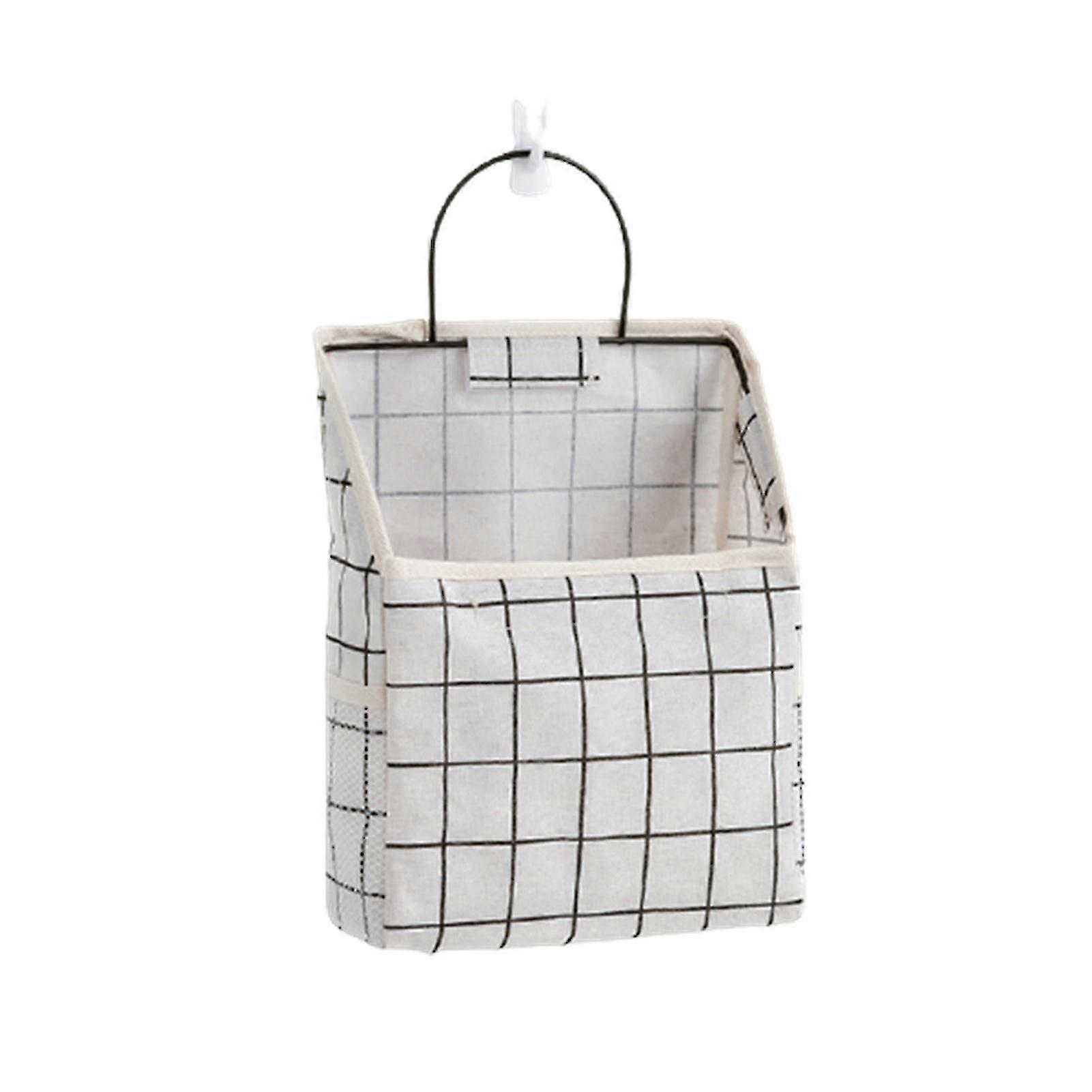 Wall Hanging Organizer Bag Hanging Storage Canvas Basket With Side Mesh Pocket Decorative Organizer