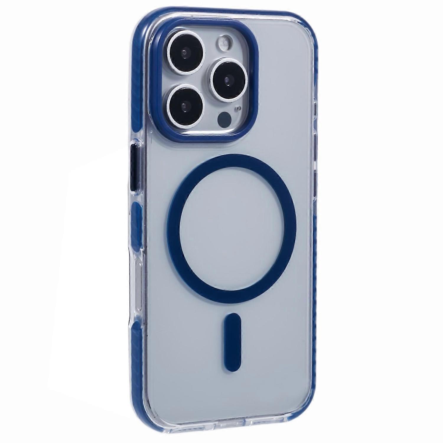 For iPhone 16 Pro Max Clear Case Compatible with MagSafe TPU PC Back Cover - Blue