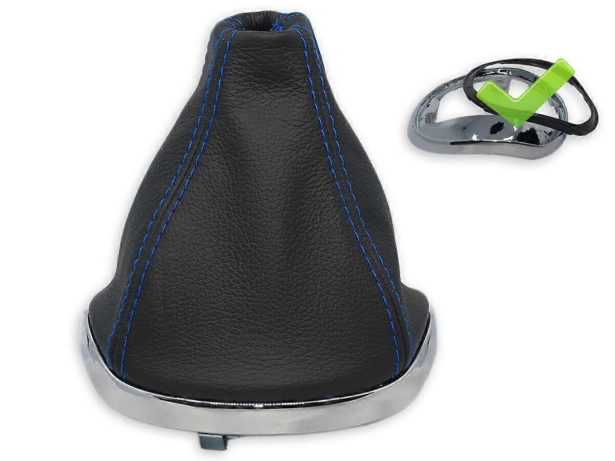 FOR LANCIA YPSILON LEATHER CHANGE LEVER CASE BLUE THREAD CHROME FRAME