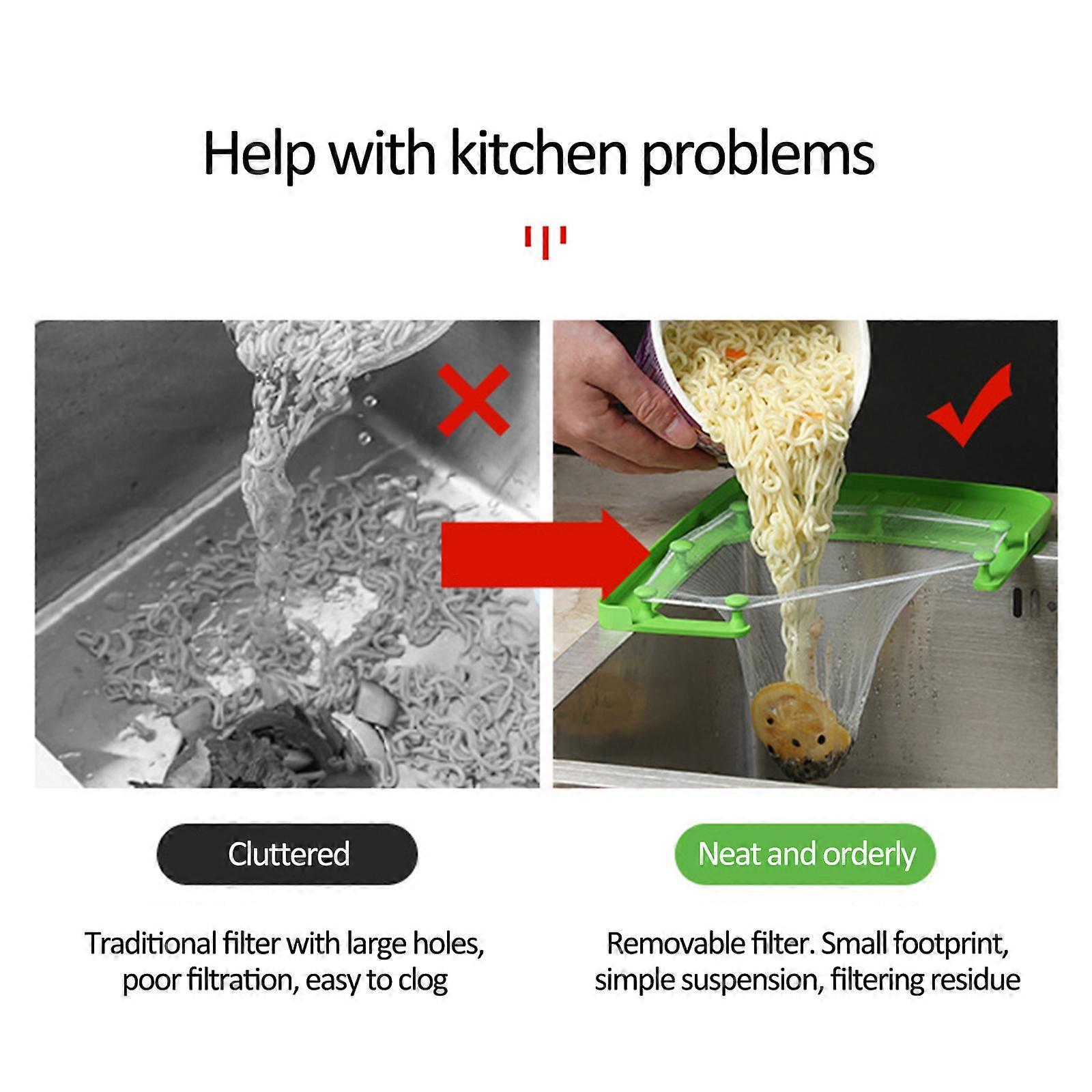 Kitchen sink filter triangle filter sink rack garbage residual filter Sponge 1 bracket 100 filter bags one roll of nanoglue,100% New
