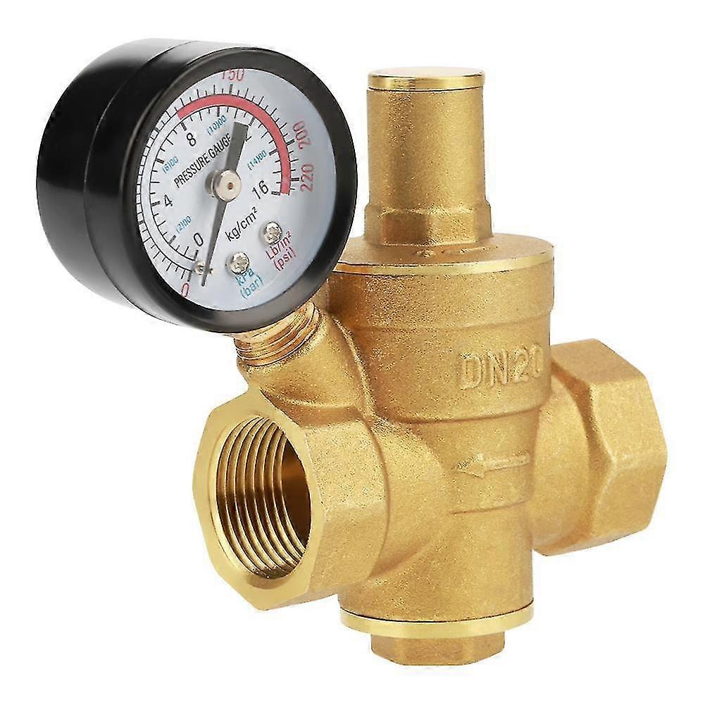 Einstellbarer Wasserdruckminderer Dn20, Messingregler + Wassermanometer Manometer (gold)