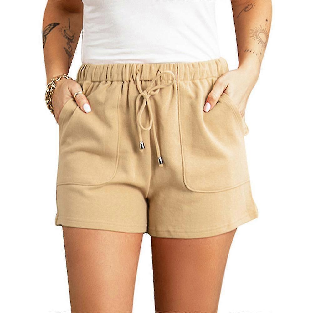 נשים נשים שרוך ספורט מוצק מכנסיים קצרים מותניים גבוהים עם כיסים