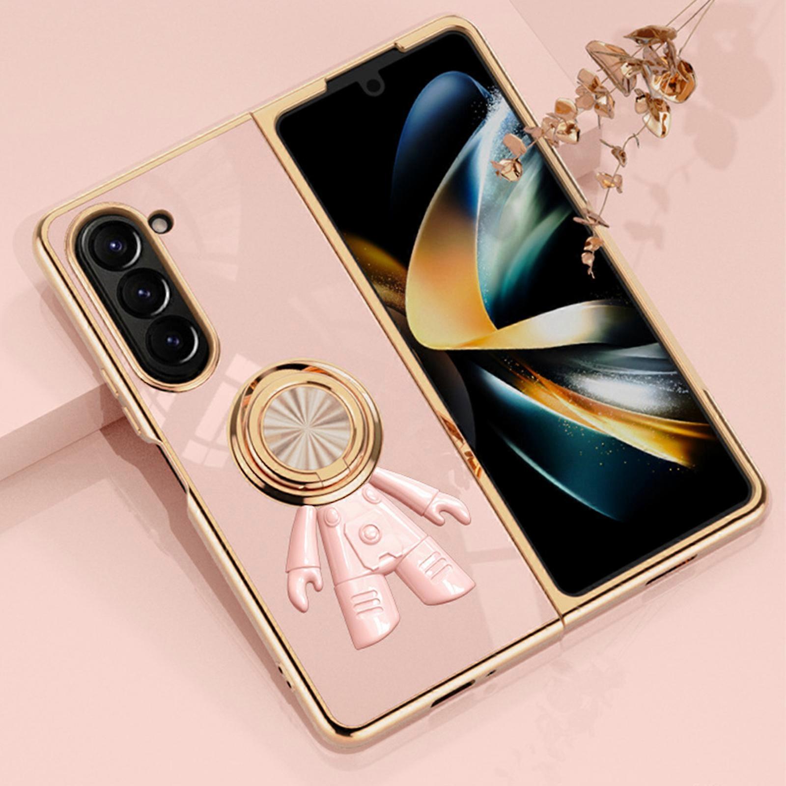 Electroplated Astronaut Stand Case for Samsung Galaxy Z Fold 6with 360 Degree Ring Holder, Thin Protective Case Compatibility with Magnetic Car Holder