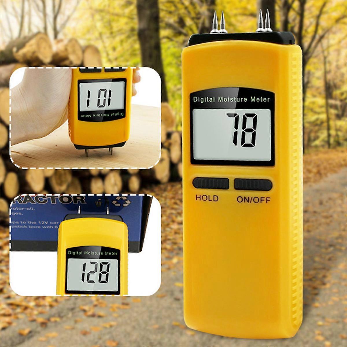 Electric Digital Moisture Meter Detector Metal Probe Wood Wall Concrete Plaster Instrument Hygrometer Tool Moisture Tester Water-yellow