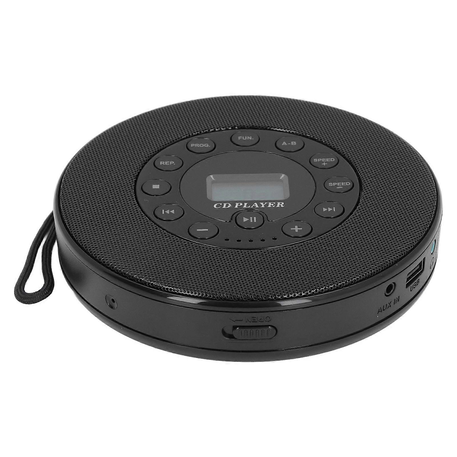Portable CD Player with Speakers Anti Skip 1500mAh Rechargeable CD Player for CD CD RW MP3 Black Without BT 