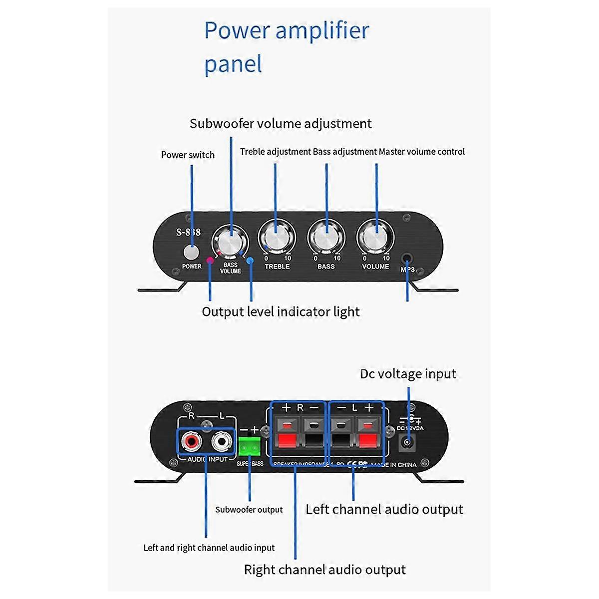 Auto-Partner S-838 2.1CH Audio Power Amplifier, RMS 30WX2+40WX1 Class D Stereo Digital Audio Amp with Subwoofer Output
