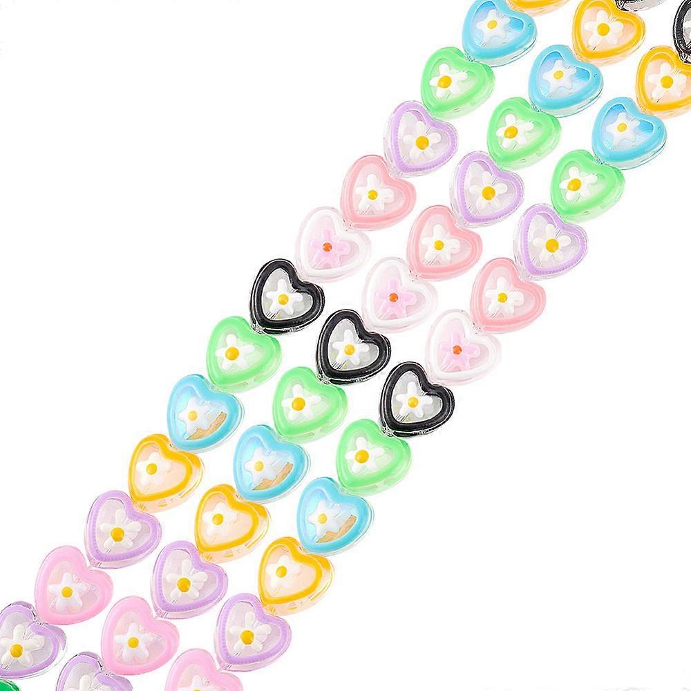 1 Strand Handmade Lampwork Beads with Enamel Heart with Flower Mixed Color 12x12x7mm Hole: 1.2mm about 30pcs/strand 12.80''(32.5cm)