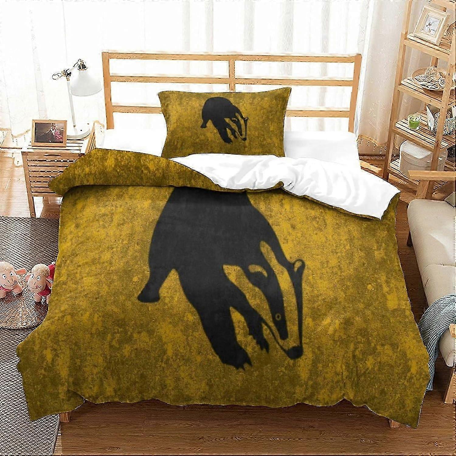 J1798 Lençóis Hufflepuff Capa de edredão Conjunto Padrão Conjunto de cama Impressão digital 3D Capa de edredom Microfibra Colcha Lençóis BBA1798