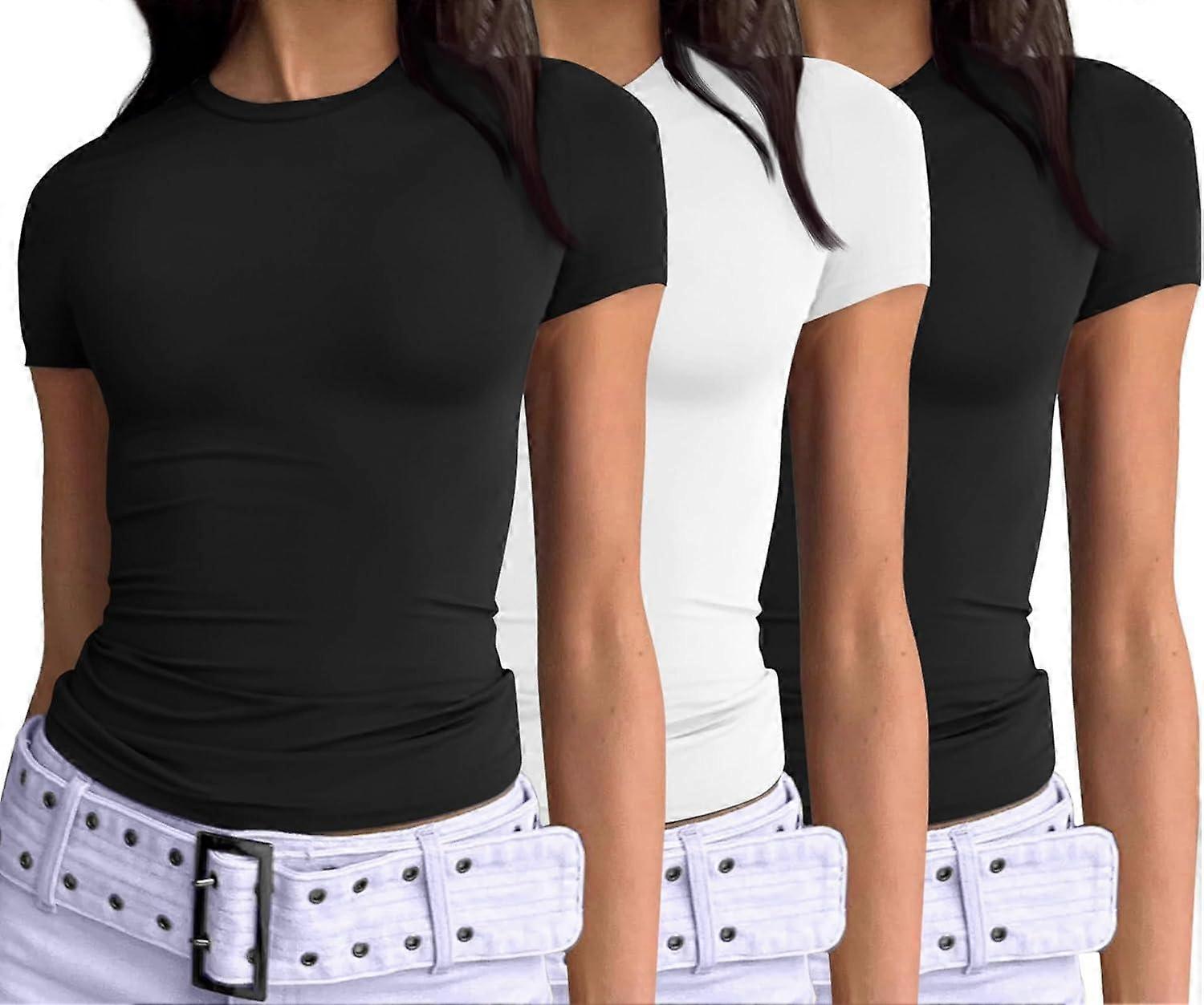 Womens 3 Piece Short Sleeve Shirts Basic Going Out Tops Slim Fit Crop Tops
