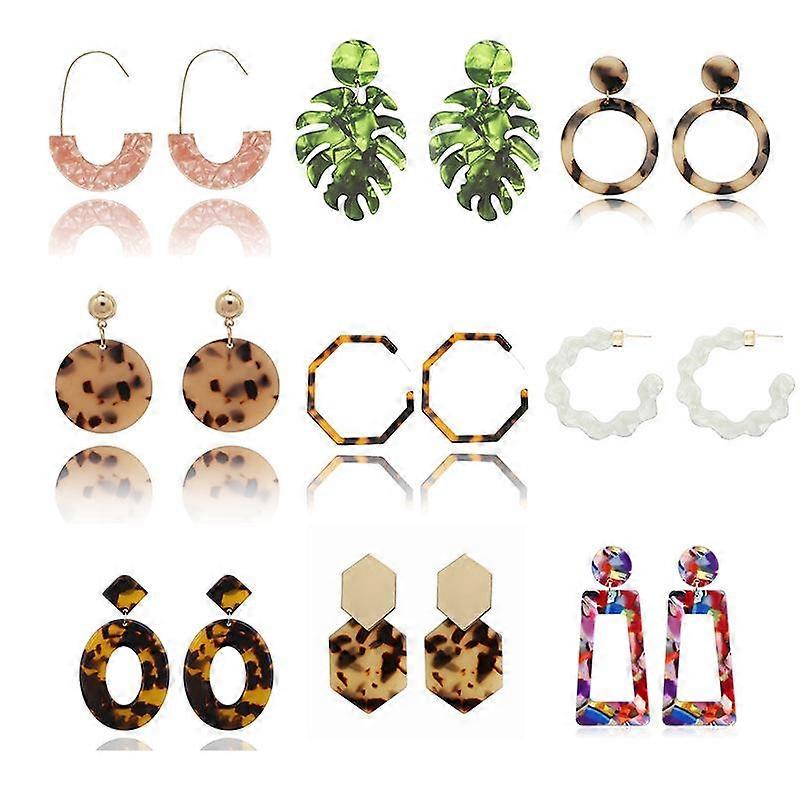 18 Pairs Statement Rattan Earrings for Women Acrylic Hoop Drop Dangle Earrings