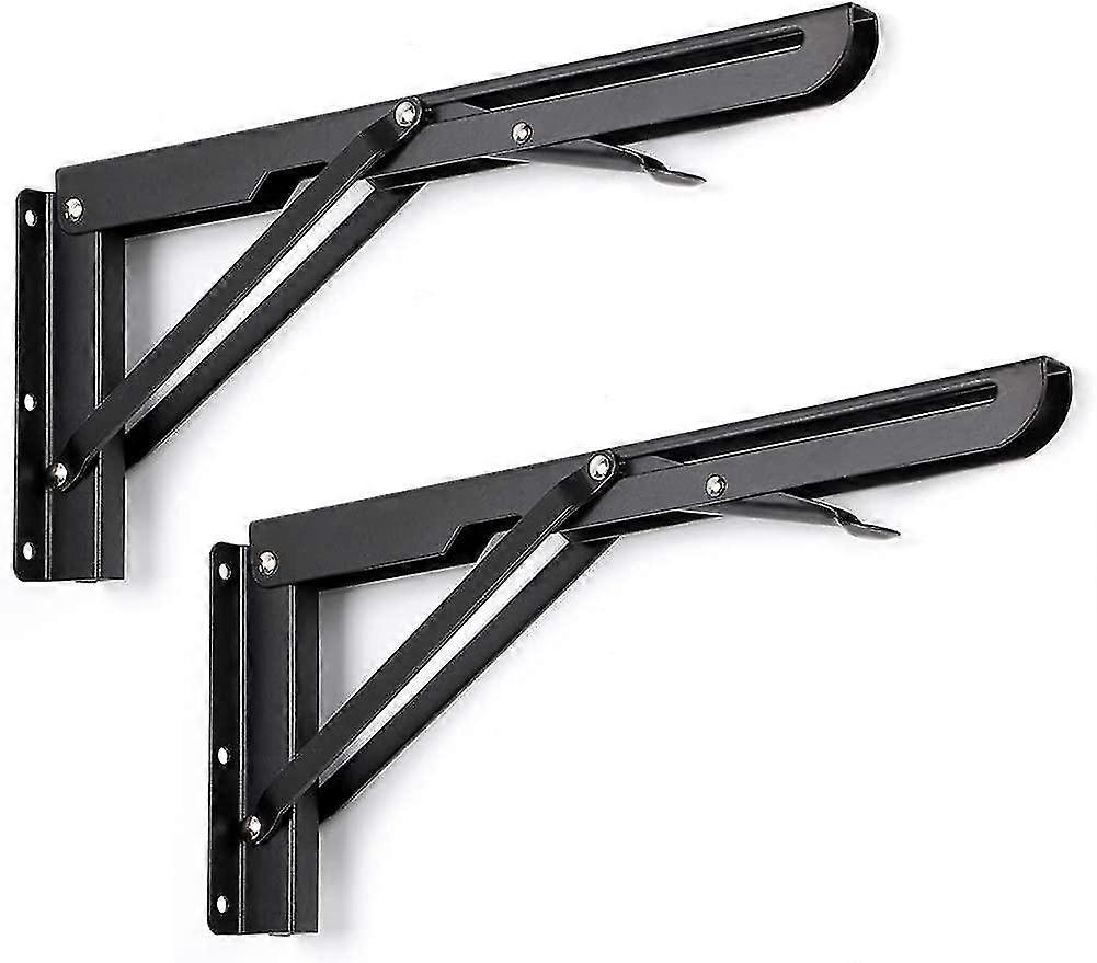 2 Pcs 30cm Black Metal Triangle Folding Shelf Bracket Support Wall Bracket